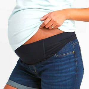 Maternity Crossover Panel Midi Jean Shorts - Isabe